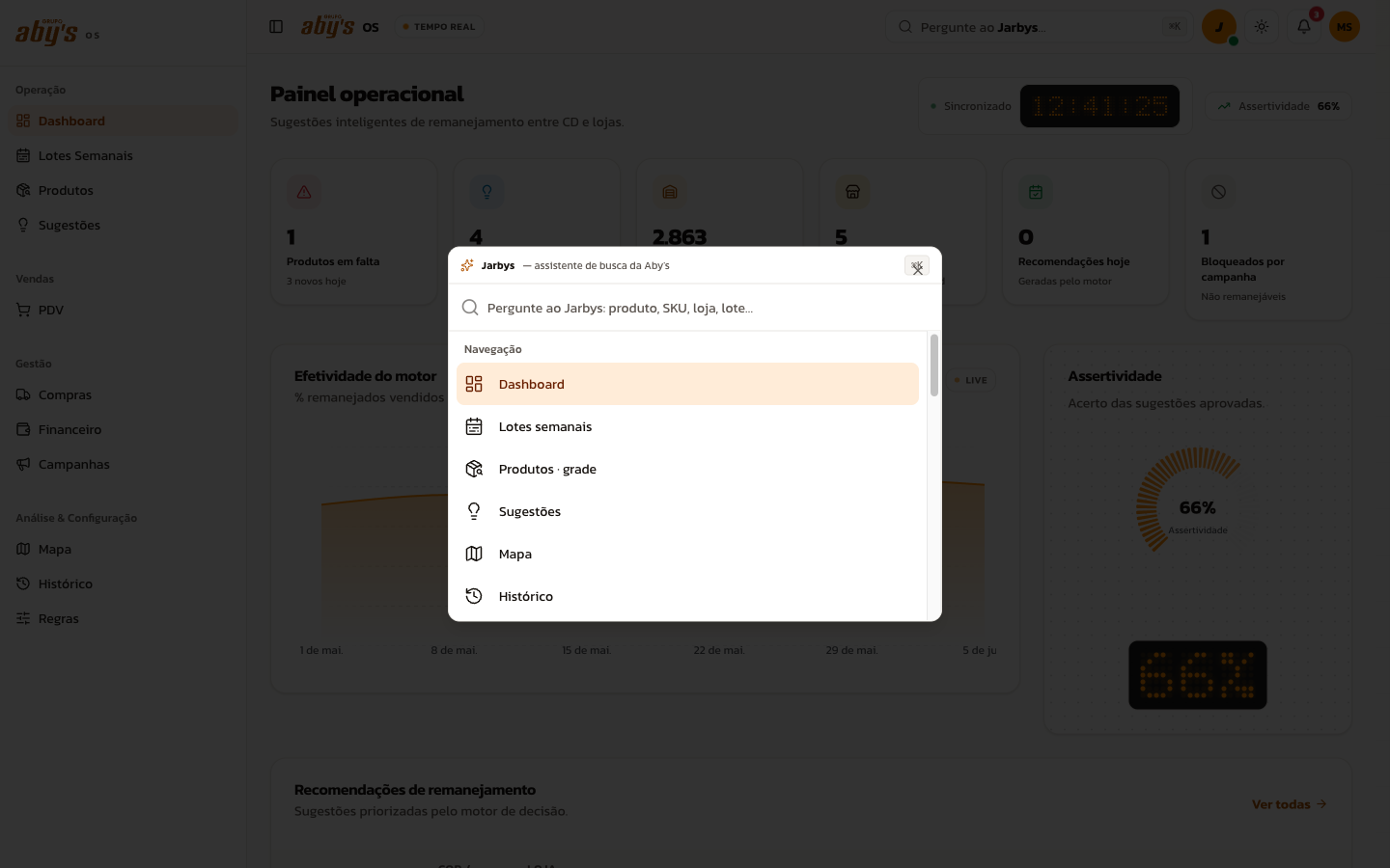 Busca rápida Jarbys aberta com o atalho ⌘K
